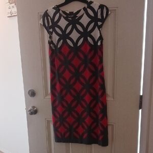 ***Roz & Ali Black and Red Patterned Sleeveless 00 Midi Dress Size 12